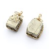 Cuboid Brass Natural Pyrite Pendants X-G-N0145-10-1