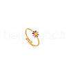 Daisy 304 Stainless Steel Enamel Open Cuff Rings for Women RJEW-M061-01G-06-1