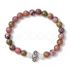 2Pcs Natural Rhodonite & Unakite & White Jade & Polychrome Jasper & Rose Quartz Round Beaded Stretch Bracelets BJEW-JB11953-3