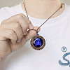 Flat Round with Twelve Constellations Blue Glass & Wood Pendant Waxed Leather Cord Necklace for Women Men WG486C3-08-1