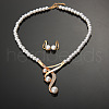 Alloy & Crystal Rhinestone & Plastic Pearl Round Beaded Pendant Necklace & Stud Earring FS-WG9180D-01-3