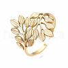 304 Stainless Steel Leaf Open Cuff Ring RJEW-T023-56G-3