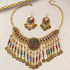 Bohemia Style Flat Round Alloy Rhinestone Tassel Pendant Necklace & Stud Earrings Sets for Women FS-WG72CA2-01-3