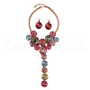 Alloy with Aluminum Wire Wrapped Plastic Beaded Pendant Necklaces & Dangle Earrings Sets WG2C641-01-3