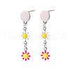 Flower Enamel Long Dangle Stud Earrings EJEW-N049-02A-1