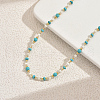 Simple Synthetic Turquoise & Natural Shell Round Rondelle Beaded Necklaces for Women BW4338-4