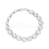 Brass Micro Pave Clear Cubic Zirconia Flat Round Link Chain Bracelets for Women BJEW-A034-01P-3