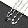 304 Stainless Steel Textured Flower Link Chain Necklaces NJEW-Z084-01P-2