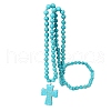 Synthetic Turquoise Pendant Round Beaded Necklaces for Women FS-WGECE81-01-3