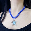 Beach Starfish Glass Pendant Cat Eye Round Beaded Necklaces for Women FS-WG4E63B-02-1