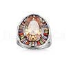 Oval Brass Micro Pave Colorful Cubic Zirconia Finger Rings FS-WG7C062-04-3