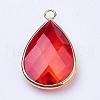 Golden Tone Brass Glass Teardrop Pendants GLAA-M006-A-04G-2