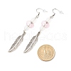Feather with Round Beads Long Dangle Earrings for Girl Women EJEW-JE04681-03-4