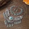 Alloy with Synthetic Turquoise Teardrop Tassel Pendant Necklaces & Dangle Earrings & Charm Bracelets Sets FS-WG69A95-07-2