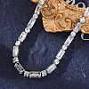 Brass Pave Clear Cubic Zirconia Rectangle & Flat Round Link Bracelets BJEW-YWC0002-02A-5