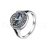 Flat Round with Tree of Life Pattern Brass with Natural Shell Finger Rings FS-WG27692-05-5