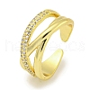 Rack Plating Brass Micro Pave Cubic Zirconia Open Cuff Rings RJEW-I104-21G-1
