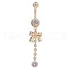 Piercing Jewelry Real 18K Gold Plated Brass Rhinestone Bowknot Navel Ring Belly Rings AJEW-EE0001-67-1