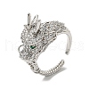 Dragon Brass with Clear Cubic Zirconia Open Cuff Ring RJEW-L111-01P-1