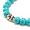 Round Synthetic Turquoise & Natural Lava Rock Stretch Bracelet BJEW-JB07470-02-4