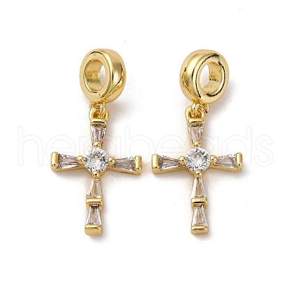 Brass Pave Clear Cubic Zirconia European Dangle Charms KK-P308-26G-1