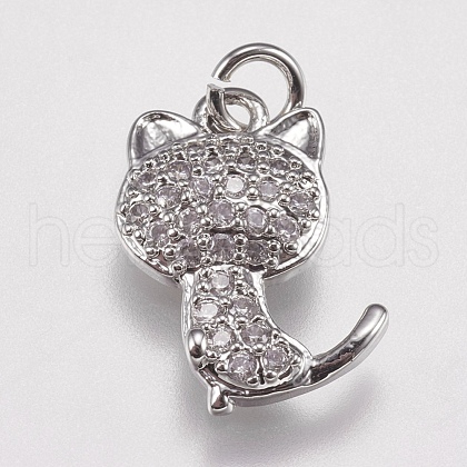 Brass Micro Pave Cubic Zirconia Kitten Charms ZIRC-E147-42P-1