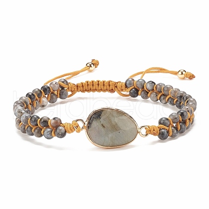 Teardrop Natural Larvikite Braided Bead Bracelet BJEW-JB08116-01-1
