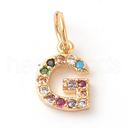 Brass Micro Pave Colorful Cubic Zirconia Charms ZIRC-F092-01-G-1
