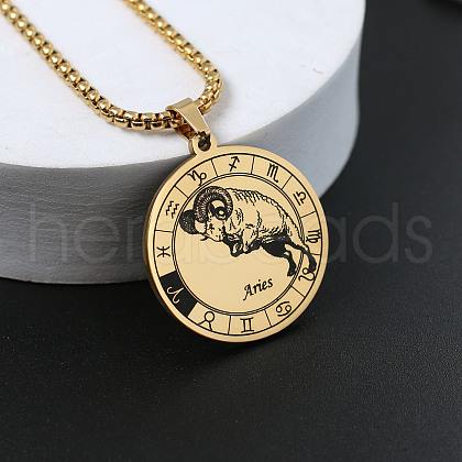 Flat Round with Constellation 201 Stainless Steel Pendant Necklaces WG10AD9-01-1