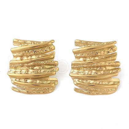 304 Stainless Steel Textured Rectangle Stud Earrings for Women EJEW-S001-03-1