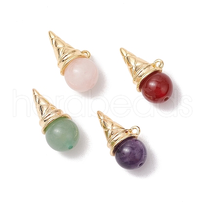 4Pcs 4 Styles Natural Carnelian & Rose Quartz & Green Aventurine & Amethyst Ice Cream Pendants PALLOY-TA00225-1