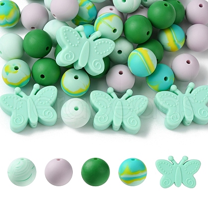 Round & Butterfly Silicone Focal Beads SIL-YW0001-35-1