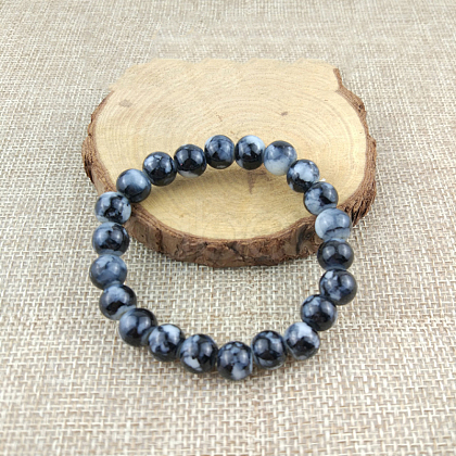 Glass Imitation Natural Agate Round Beaded Stretch Beaded Bracelets WG8D788-03-1