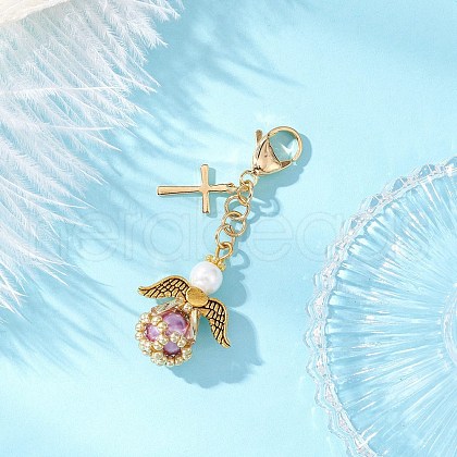 Angel Glass Pearl & Glass Seed Beaded Pendant Decorations HJEW-MZ00265-03-1