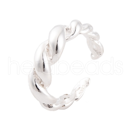 925 Sterling Silver Twist Cuff Open Rings for Women Men RJEW-P105-02S-1