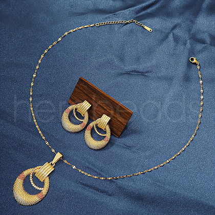 Retro Geometirc Alloy Hollow Pendant Necklace & Stud Earring FS-WGC9651-04-1