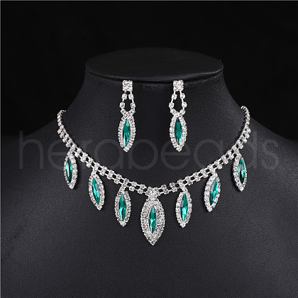 Horse Eye Rhinestone Pendant Necklaces & Stud Dangle Earrings Sets for Women WG365F8-04-1