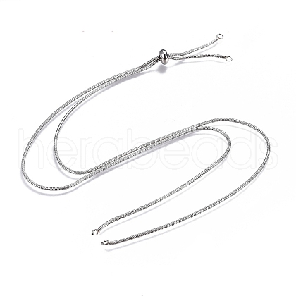 Tarnish Resistant Adjustable 304 Stainless Steel Round Snake Chains Slider Necklaces Making NJEW-L156-004P-02-1