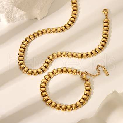 Stainless Steel Rectangle Link Chain Necklaces & Bracelets Set PW1815-1-1