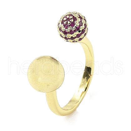 Cubic Zirconia Round with Flower Open Cuff Ring RJEW-H218-01G-04-1