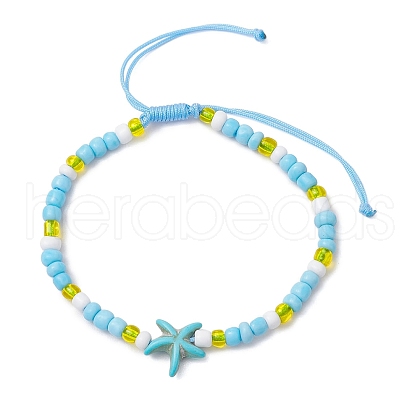 Synthetic Turquoise & Glass Seed Braided Bead Bracelets BJEW-JB11153-01-1
