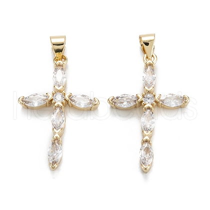 Brass Micro Pave Clear Cubic Zirconia Pendants ZIRC-M115-30G-1