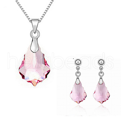 Teardrop Alloy with Glass Pendant Necklace & Stud Dangle Earring FS-WGCA95A-03-1