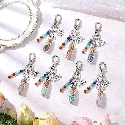 Glass Wishing Bottle with Chakra Natural & Synthetic Gemstone Chips inside Pendant Decorations HJEW-JM03044-1