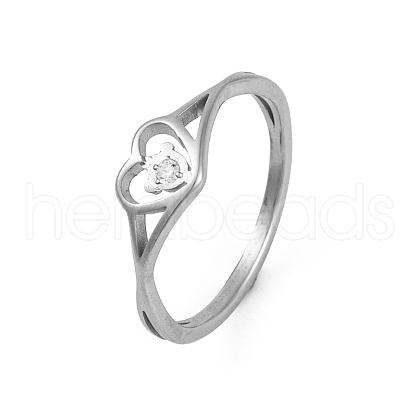 Heart 304 Stainless Steel Finger Ring foe Women RJEW-C086-15-P-1