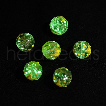 Luminous Handmade Enamel Gold Sand Glass Beads Strands LAMP-U004-08E-1