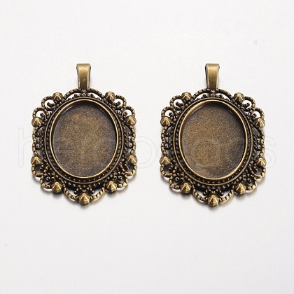 Oval Tibetan Style Alloy Pendant Cabochon Settings PALLOY-K109-94AB-NR-1