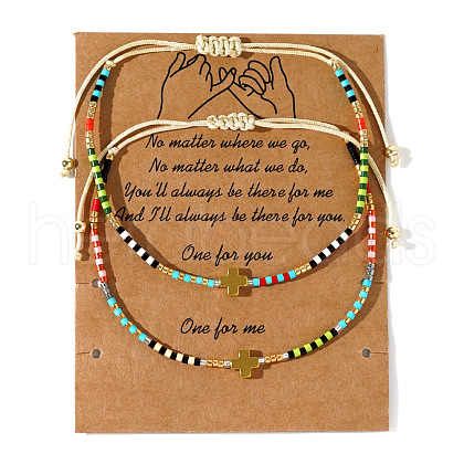 Summer Glass Seed Beaded Braided Bracelet Sets KX9987-1-1