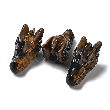Natural Tiger Eye Healing Dragon Head Figurines DJEW-L010-05F-1