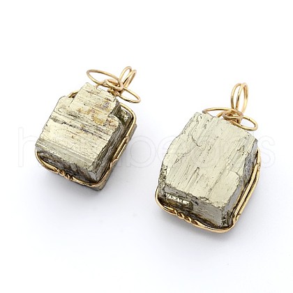 Cuboid Brass Natural Pyrite Pendants X-G-N0145-10-1